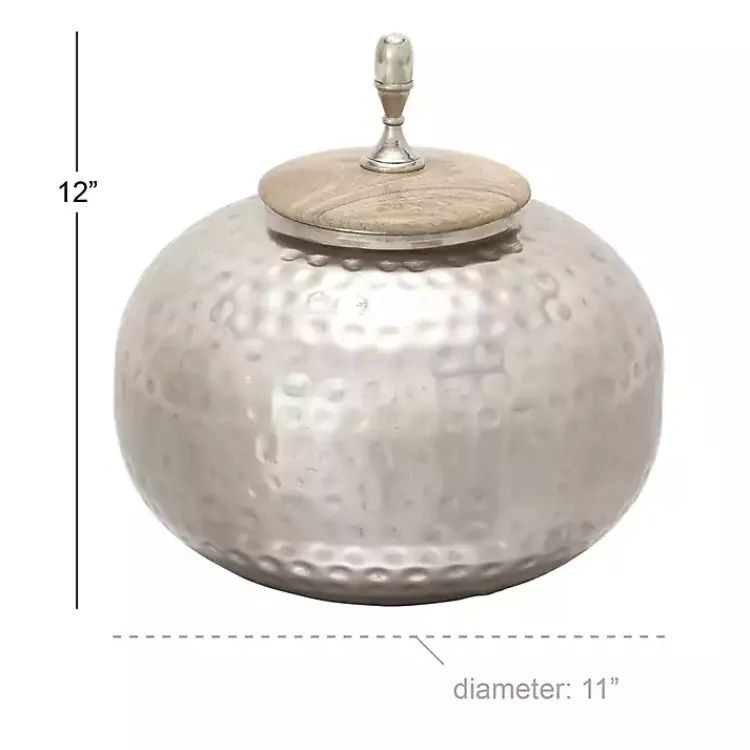 Decorative Bowls & Jars>Kirklands Home Round Jar with Mango Wood Lid Silver