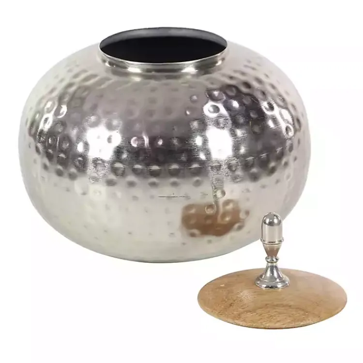 Decorative Bowls & Jars>Kirklands Home Round Jar with Mango Wood Lid Silver