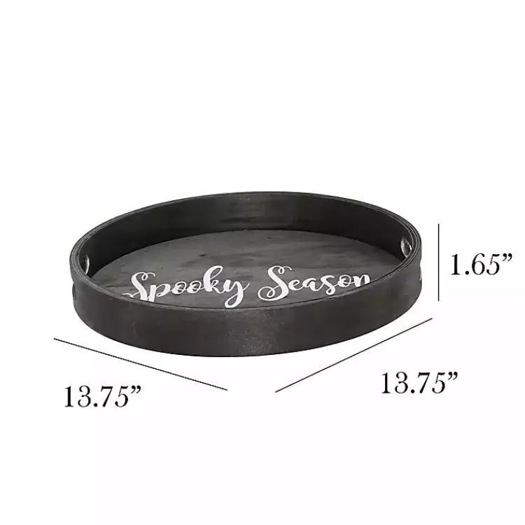 Halloween>Kirklands Home Round Spooky Season Wood Tray Black