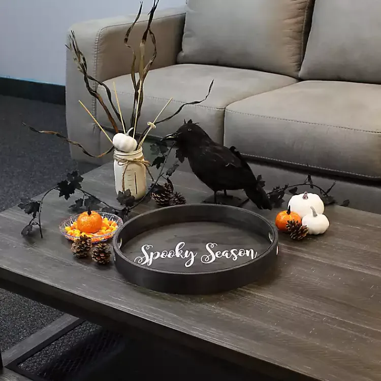 Halloween>Kirklands Home Round Spooky Season Wood Tray Black