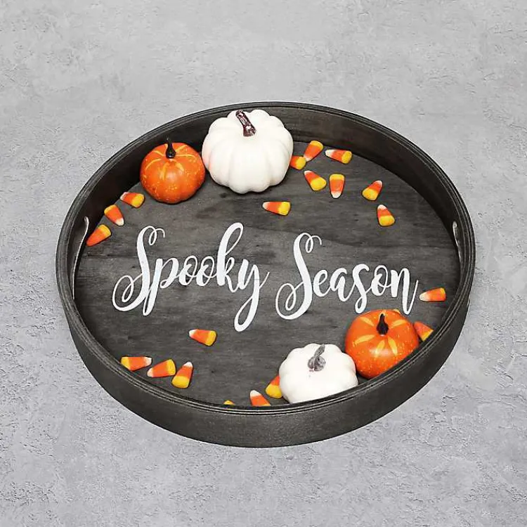 Halloween>Kirklands Home Round Spooky Season Wood Tray Black