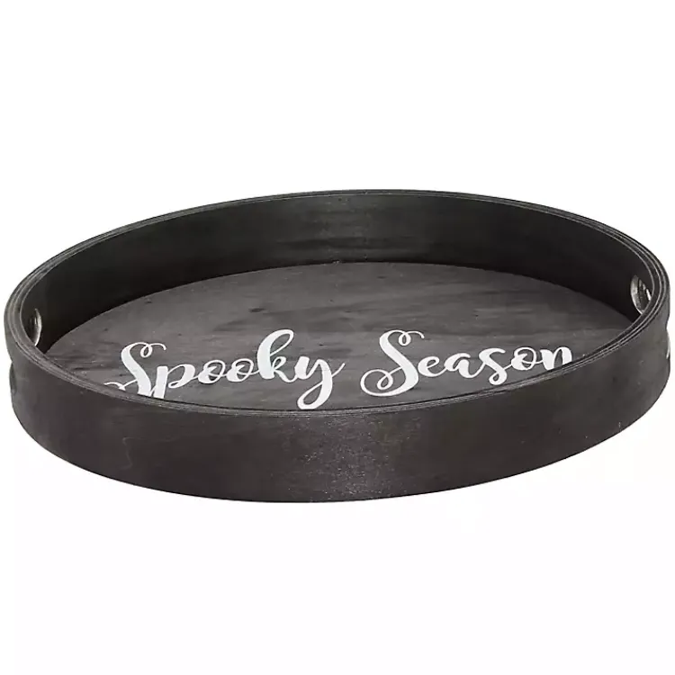 Halloween>Kirklands Home Round Spooky Season Wood Tray Black