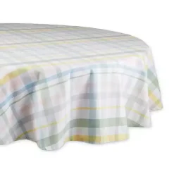 Kirklands Home Round Sweet Spring Plaid Tablecloth, 70 in. Multi Discount