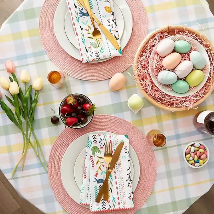 Kirklands Home Round Sweet Spring Plaid Tablecloth, 70 in. Multi Discount