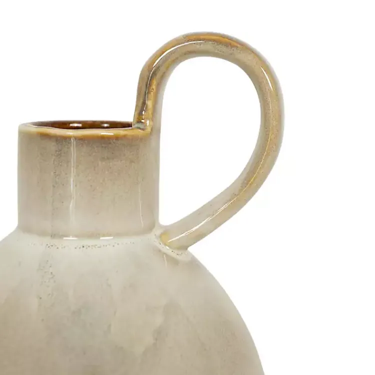 Vases>Kirklands Home Round Oversized Handle Jug Vase Tan