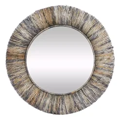 Kirklands Home Round Teak Wood Coiled Tampar Frame Mirror New