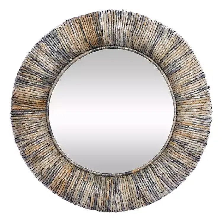 Kirklands Home Round Teak Wood Coiled Tampar Frame Mirror New