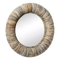 Kirklands Home Round Teak Wood Coiled Tampar Frame Mirror New