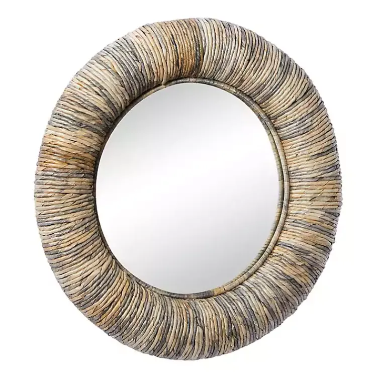 Kirklands Home Round Teak Wood Coiled Tampar Frame Mirror New