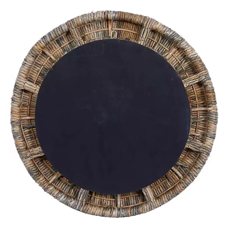 Kirklands Home Round Teak Wood Coiled Tampar Frame Mirror New