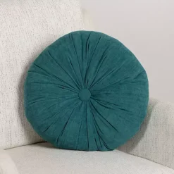 Pillows>Kirklands Home Round Teal Velvet Tufted Pillow Blue