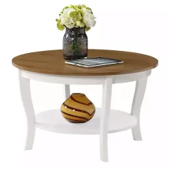 Kirklands Home Round and Natural Curved Legs Coffee Table White Hot