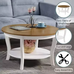 Kirklands Home Round and Natural Curved Legs Coffee Table White Hot