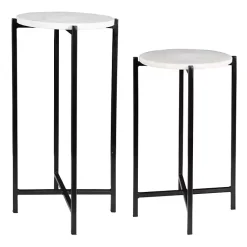 Kirklands Home Round White Marble Accent Tables, Set of 2 Black Outlet