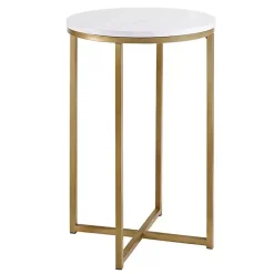 Kirklands Home Round Marble and Gold Accent Table White Clearance