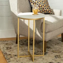 Kirklands Home Round Marble and Gold Accent Table White Clearance