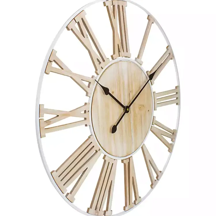 Kirklands Home Round White Metal and Wood Wall Clock Best
