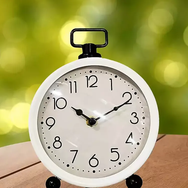 Decorative Accents>Kirklands Home Round White Metal Tabletop Clock