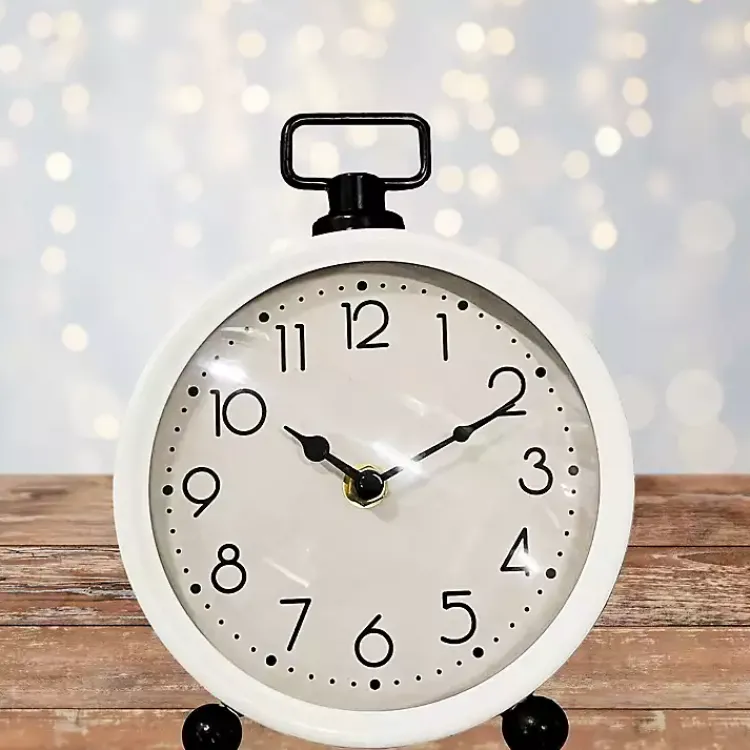 Decorative Accents>Kirklands Home Round White Metal Tabletop Clock
