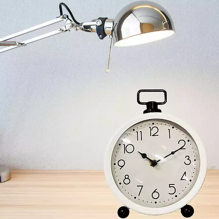 Decorative Accents>Kirklands Home Round White Metal Tabletop Clock