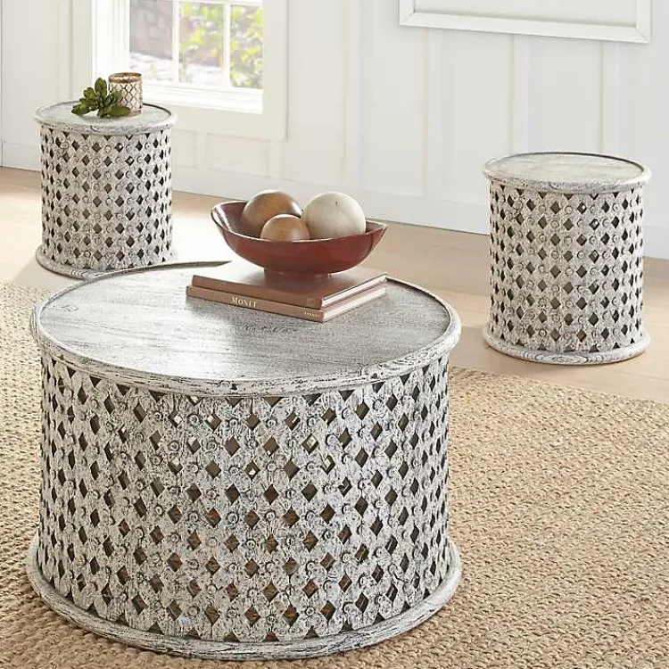 Kirklands Home Round White Wood Lattice Accent Table Best