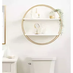 Kirklands Home Round White Wood Sequoia Wall Shelf Outlet