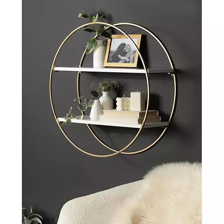 Kirklands Home Round White Wood Sequoia Wall Shelf Outlet