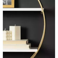 Kirklands Home Round White Wood Sequoia Wall Shelf Outlet