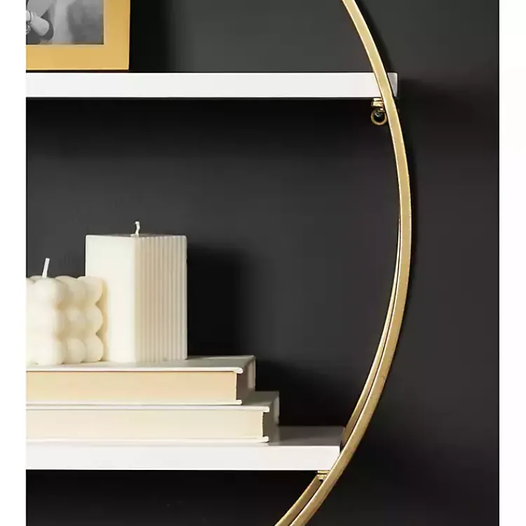 Kirklands Home Round White Wood Sequoia Wall Shelf Outlet