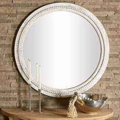 Kirklands Home Round Whitewash Beaded Wall Mirror Best