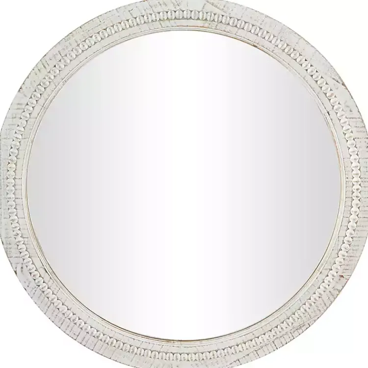 Kirklands Home Round Whitewash Beaded Wall Mirror Best