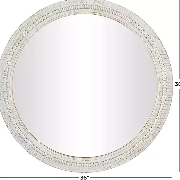 Kirklands Home Round Whitewash Beaded Wall Mirror Best