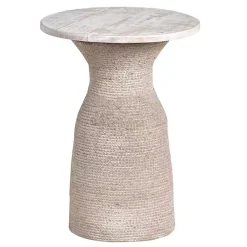 Kirklands Home Round washed Wood and Rope Accent Table White Clearance