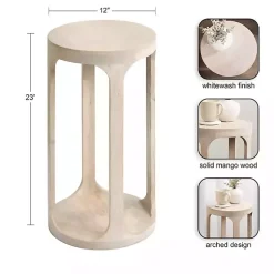 Kirklands Home Round washed Wood Dani Accent Table White Clearance