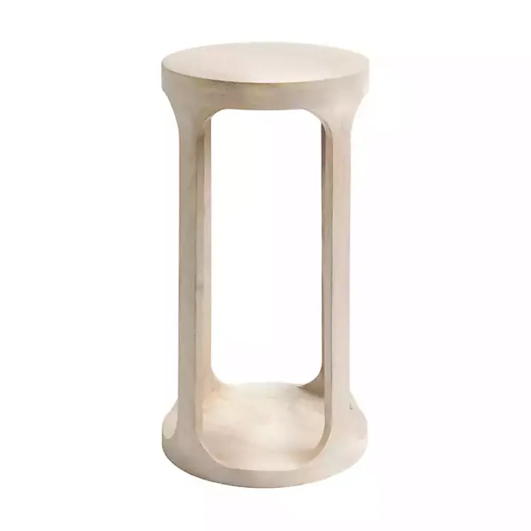 Kirklands Home Round washed Wood Dani Accent Table White Clearance