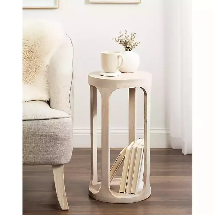 Kirklands Home Round washed Wood Dani Accent Table White Clearance