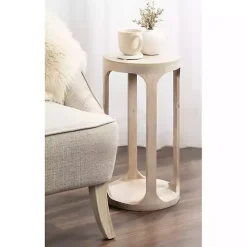 Kirklands Home Round washed Wood Dani Accent Table White Clearance