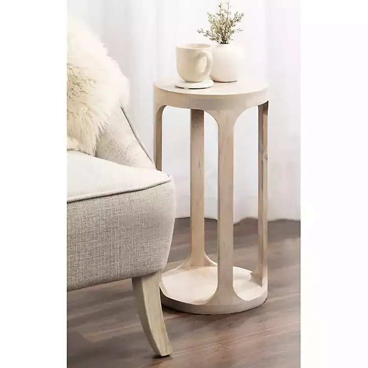 Kirklands Home Round washed Wood Dani Accent Table White Clearance