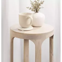 Kirklands Home Round washed Wood Dani Accent Table White Clearance