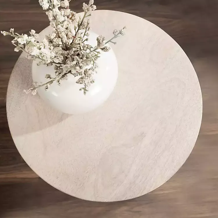 Kirklands Home Round washed Wood Dani Accent Table White Clearance