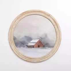 Kirklands Home Round Winter Barn Framed Art Print New