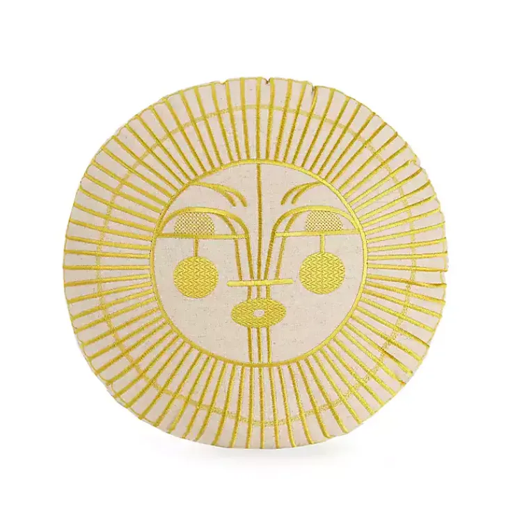 Pillows>Kirklands Home Round Yellow Sunshine Face Pillow