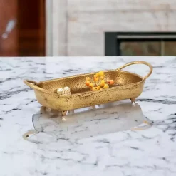 Decorative Trays>Kirklands Home Rounded Rectangle Cast Iron Dish Gold