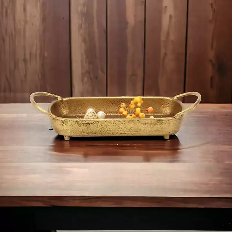 Decorative Trays>Kirklands Home Rounded Rectangle Cast Iron Dish Gold