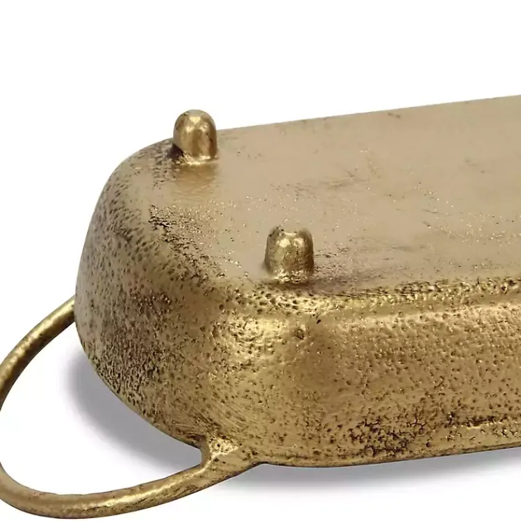 Decorative Trays>Kirklands Home Rounded Rectangle Cast Iron Dish Gold