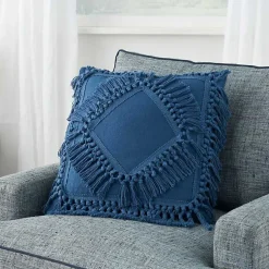Pillows>Kirklands Home Royal Diamond Fringe Throw Pillow Blue