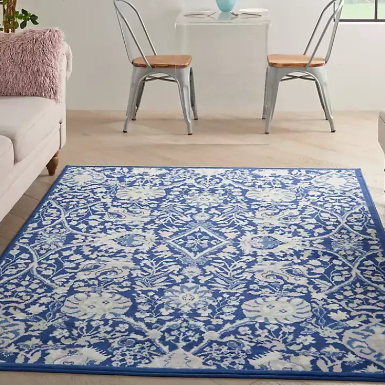 Kirklands Home Royal Blue Floral Motif Area Rug, 5x7 Outlet