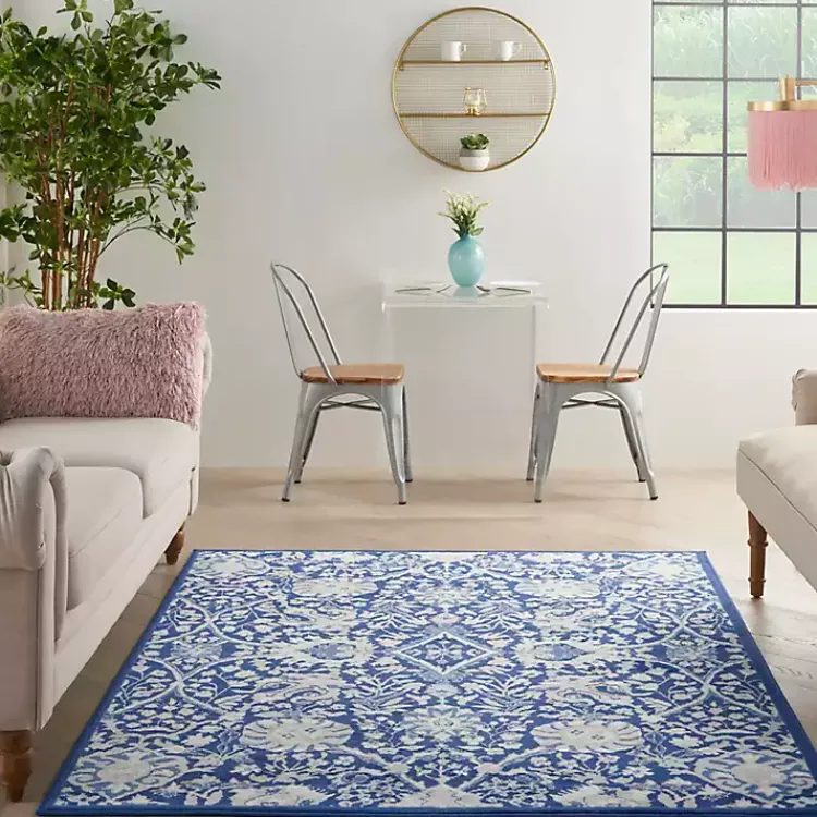 Kirklands Home Royal Blue Floral Motif Area Rug, 5x7 Outlet