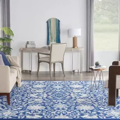 Kirklands Home Royal Blue Floral Motif Area Rug, 8x10 Clearance