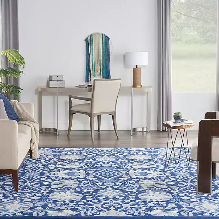 Kirklands Home Royal Blue Floral Motif Area Rug, 8x10 Clearance